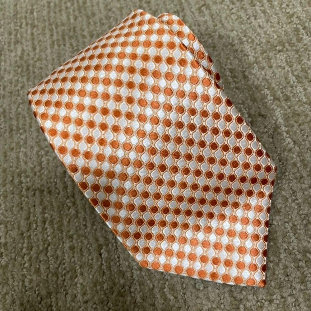 Countess Mara Necktie Mens Orange Geometric Bold Wedding Hand Made Silk Tie